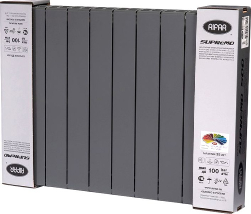 Радиатор биметаллический Rifar SUPReMO 500 10 секций, титан фото 7