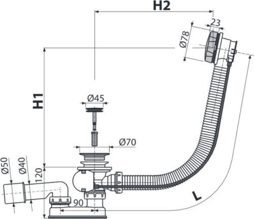 Слив-перелив AlcaPlast A55K-100-RU-01