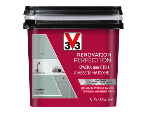 Краска для стен и мебели на кухне V33 RENOVATION PERFECTION 0,75 л Олива