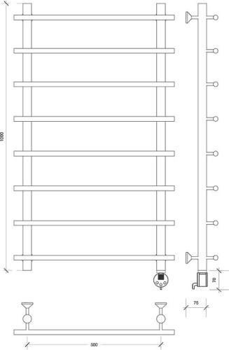 Полотенцесушитель электрический Secado Турин 1 100х50, хром, R фото 3