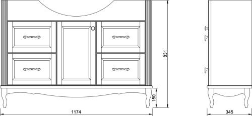 Мебель для ванной ValenHouse Эллина 120 слоновая кость, 4 ящика, 1 дверца, ручки хром фото 9