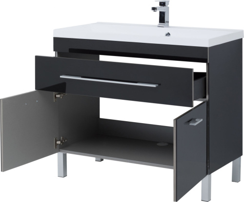 Мебель для ванной Aquanet Верона 100 черная, 1 ящик, 2 двери фото 10