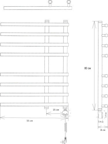 Полотенцесушитель электрический EWRIKA Медея LT 80х55 R, хром фото 6