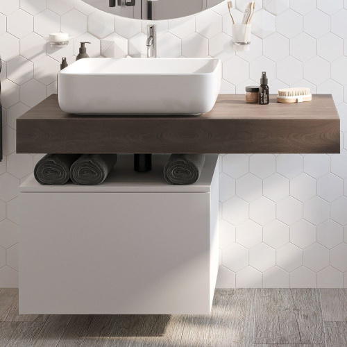 Мебель для ванной STWORKI Ольборг 100 столешница дуб карпентер, без отверстий, с тумбой 60, с раковиной STWORKI Soul 1 белой фото 3
