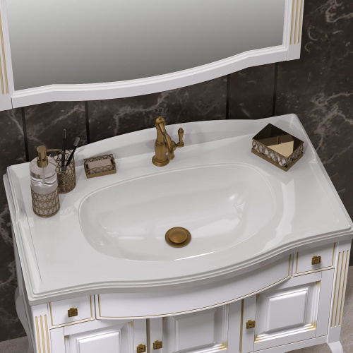 Мебель для ванной Opadiris Лаура 100 белая с патиной, с раковиной из литьевого мрамора фото 5