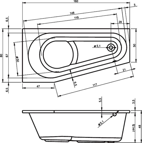 Акриловая ванна Riho Delta 160x80 R фото 7