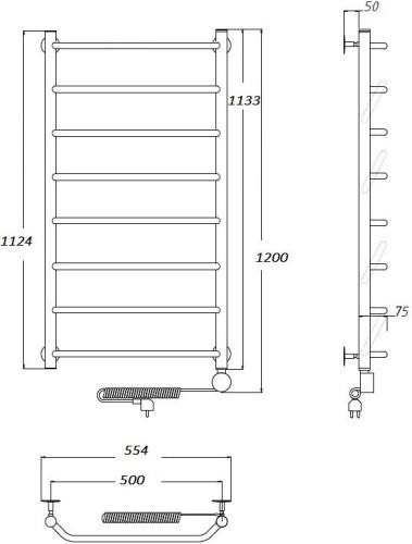 Полотенцесушитель электрический Тругор Браво эл ТЭН 1 ЛЦ4 120x50 фото 3
