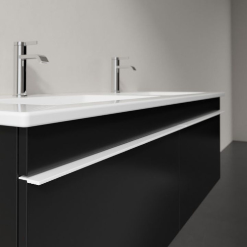 Мебель для ванной Villeroy & Boch Venticello 125 black matt lacquer, с белыми ручками фото 2