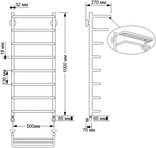 Полотенцесушитель водяной Secado Мерида 2 50x100 (32/18) фото 4