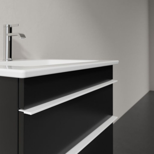 Мебель для ванной Villeroy & Boch Venticello 55 black matt lacquer, с белыми ручками фото 4