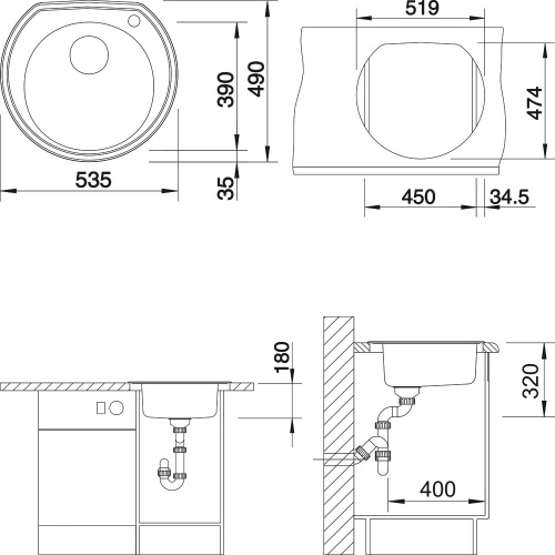 Комплект Мойка кухонная Blanco Rondoval 525319 сталь, матовая + Смеситель Blanco Mida Silgranit 524201 для кухонной мойки фото 5