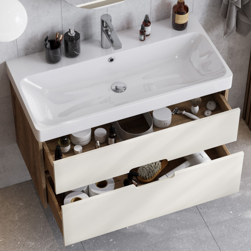 Мебель для ванной AQUATON Оливия 90 бежевый/дуб велл фото 15