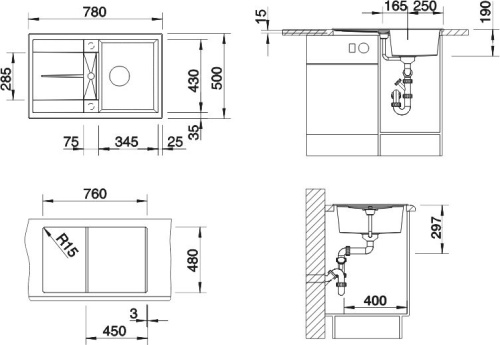 Мойка кухонная Blanco Metra 45S 513029 жасмин фото 3