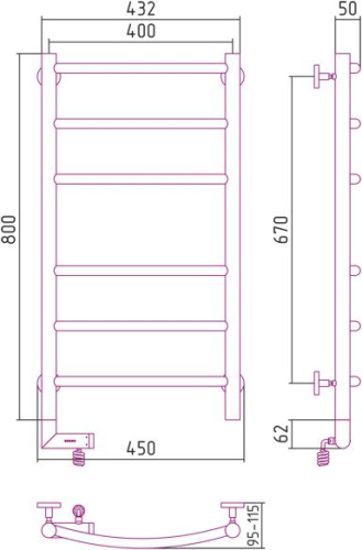 Полотенцесушитель электрический Сунержа Галант 2.0 80х40, левый фото 4