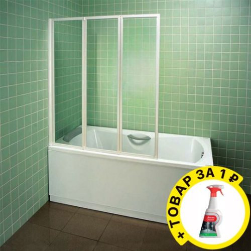 Шторка на ванну Ravak VS3 115 Transparent, профиль белый + средство для ванн и душевых кабин фото 4