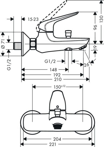 Смеситель Hansgrohe Novus 71040000 для ванны с душем фото 3