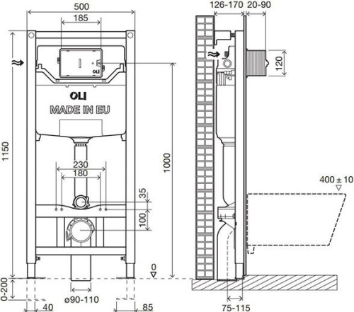 Система инсталляции для унитазов OLI Oli 120 Eco Sanitarblock pneumatic фото 2