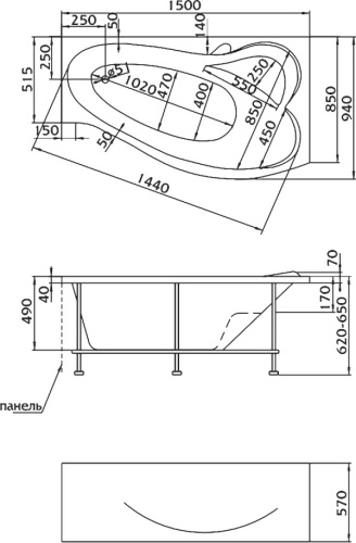 Акриловая ванна Marka One Gracia 150x90 L фото 6 Акриловая ванна Marka One Gracia 150x90 L фото 6