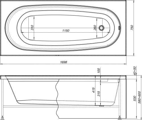Акриловая ванна Aquanet Lotto 170x75 с каркасом + коврик фото 8