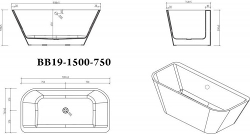 Акриловая ванна BelBagno BB19-1500-750 150x70 фото 4 Акриловая ванна BelBagno BB19-1500-750 150x70 фото 4