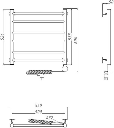 Полотенцесушитель электрический Тругор Аспект эл ТЭН 3 ЛЦ6 60x50 фото 3