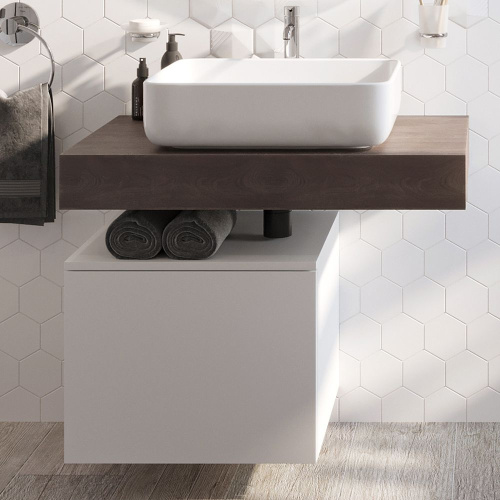 Мебель для ванной STWORKI Ольборг 80 столешница дуб карпентер, без отверстий, с тумбой 50, с раковиной STWORKI Soul 1 белой фото 5
