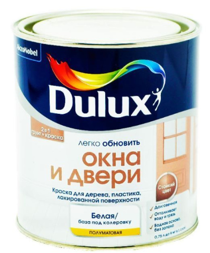 Краска для дерева и пластика водно-дисперсионная Dulux Окна и двери полуматовая база BС 0,75 л.