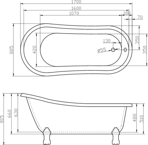 Акриловая ванна BelBagno BB04-ROS 170x80 фото 8