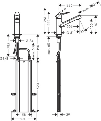 Смеситель Hansgrohe Focus M42 71829800 для кухонной мойки, сталь фото 3
