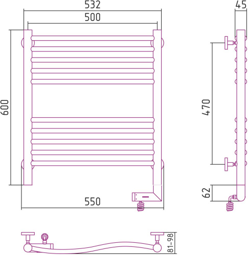 Полотенцесушитель электрический Сунержа Флюид 2.0 60x50 R фото 3