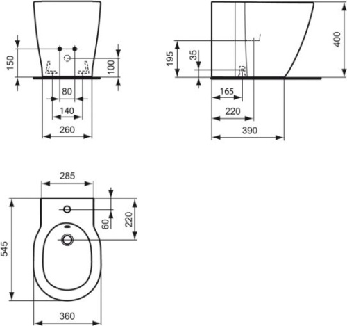 Комплект Биде напольное Ideal Standard Connect E799501 + Смеситель Grohe Eurosmart 32929002 для биде + Сифон для биде Grohe 28946000 фото 5