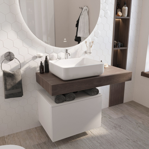 Мебель для ванной STWORKI Ольборг 100 столешница дуб карпентер, без отверстий, с тумбой 60, с раковиной STWORKI Soul 1 белой фото 4