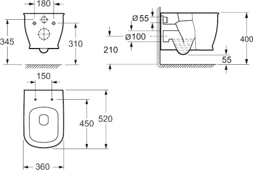 Комплект Унитаз подвесной BelBagno Prado BB10150CH с крышкой + Инсталляция AlcaPlast Sadromodul AM101/1120-0001 + Кнопка смыва AlcaPlast THIN M678 черный матовый фото 6