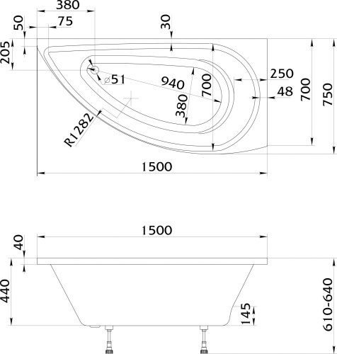 Акриловая ванна 1MarKa Piccolo 150x75 R без гидромассажа фото 8