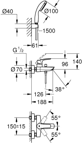 Смеситель Grohe Eurosmart 33302003 для ванны с душем фото 3