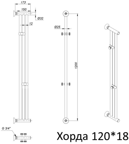 Полотенцесушитель водяной Тругор Хорда 120*18 60x60 фото 2