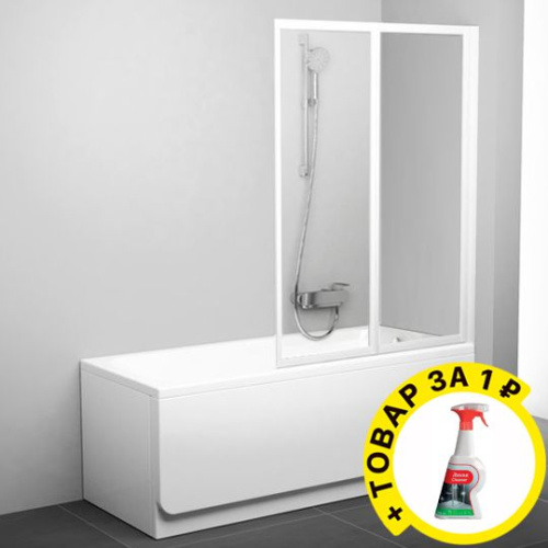 Шторка на ванну Ravak VS2 105 Transparent, профиль белый + средство для ванн и душевых кабин фото 4