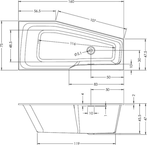 Акриловая ванна Riho Rething Space BR1400500000000 L, 160x75 фото 3