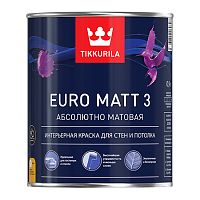 TIKKURILA EURO MATT 3 краска интерьерная для стен и потолков, абсолютно матовая, база A (9л)