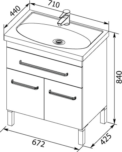 Мебель для ванной Aquanet Сиена 70 белая, 1 ящик, 2 двери фото 4