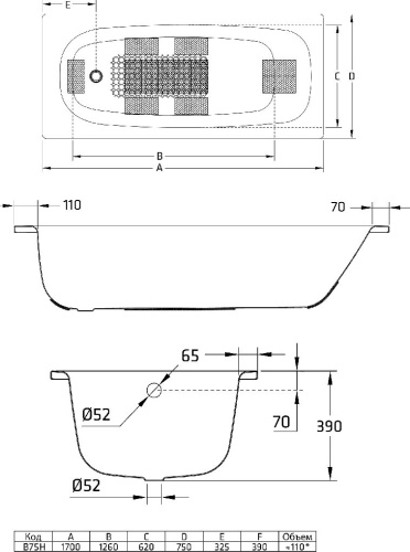 Стальная ванна BLB Universal B75H handles 170x75 фото 2