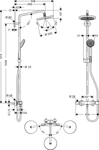 Душевая стойка Hansgrohe Croma 220 Showerpipe 27185000 фото 12