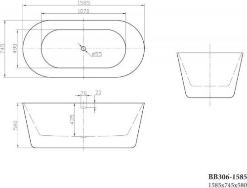 Акриловая ванна BelBagno BB306-1585 160x70 фото 5
