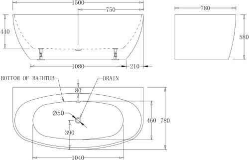 Акриловая ванна BelBagno BB83-1500 150x80 фото 4