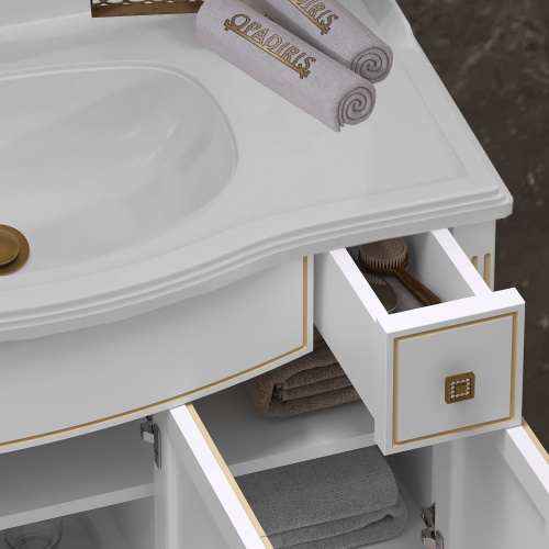 Мебель для ванной Opadiris Лаура 100 белая с патиной, с раковиной из литьевого мрамора фото 7