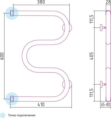 Полотенцесушитель водяной Сунержа М-образный 60x40 фото 3