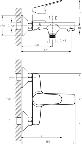 6 133 руб. Смеситель Rush Yell YE5735-44 для ванны с душем фото 5 Смеситель Rush Yell YE5735-44 для ванны с душем фото 5