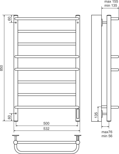Полотенцесушитель электрический Terminus Евромикс П8 500x850 хром фото 3