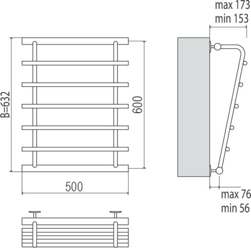 Полотенцесушитель водяной Terminus Каскад П5 600x500 с боковым подключением 600 фото 2