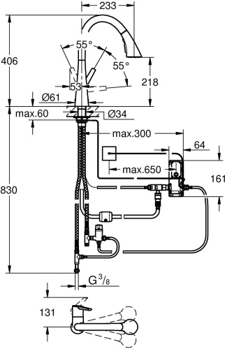 Комплект Мойка кухонная Omoikiri Tadzava 54-U/I + Смеситель Grohe Zedra Touch 30219002 для кухонной мойки фото 6